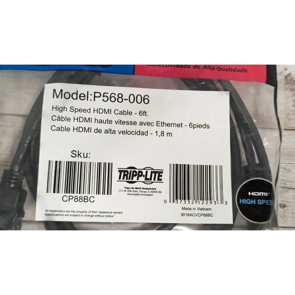 TRIPP LITE High-Speed HDMI Cable - 6ft - Model: P568-006 Black